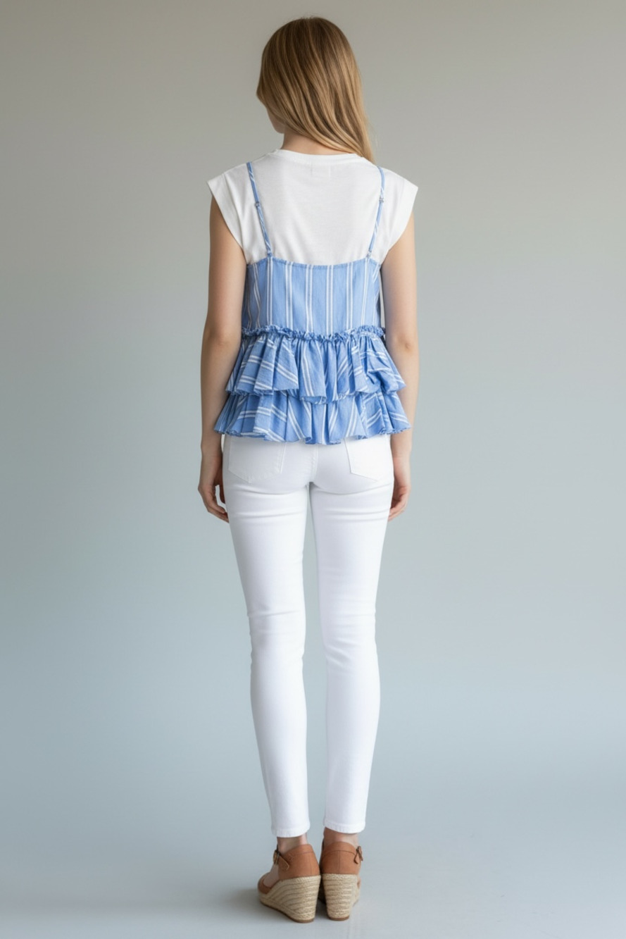 New Cinq a Sept Top Samantha Two Piece Blue Stripe Set Size Medium - Picture 2 of 12